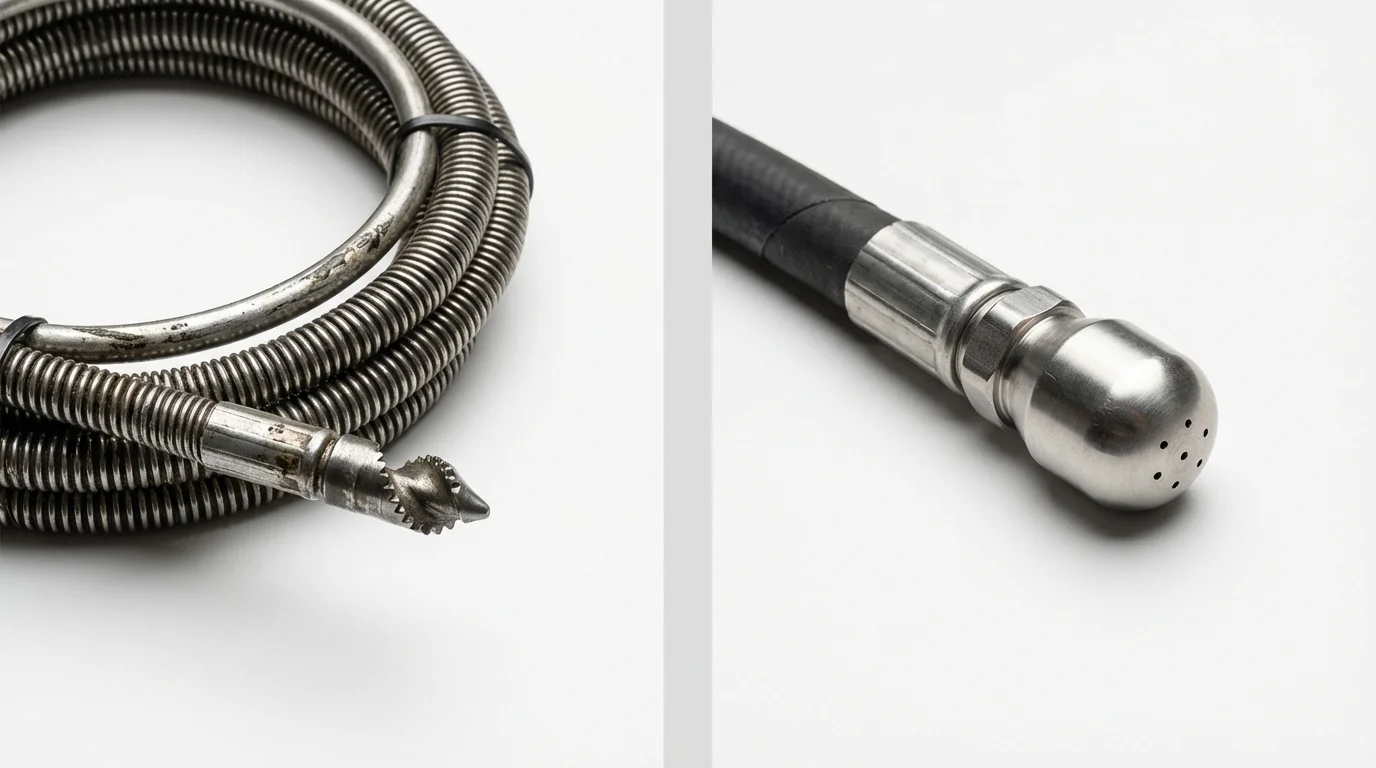 Drain snake cable and hydro jetting nozzle used for drain cleaning in McKeesport, PA