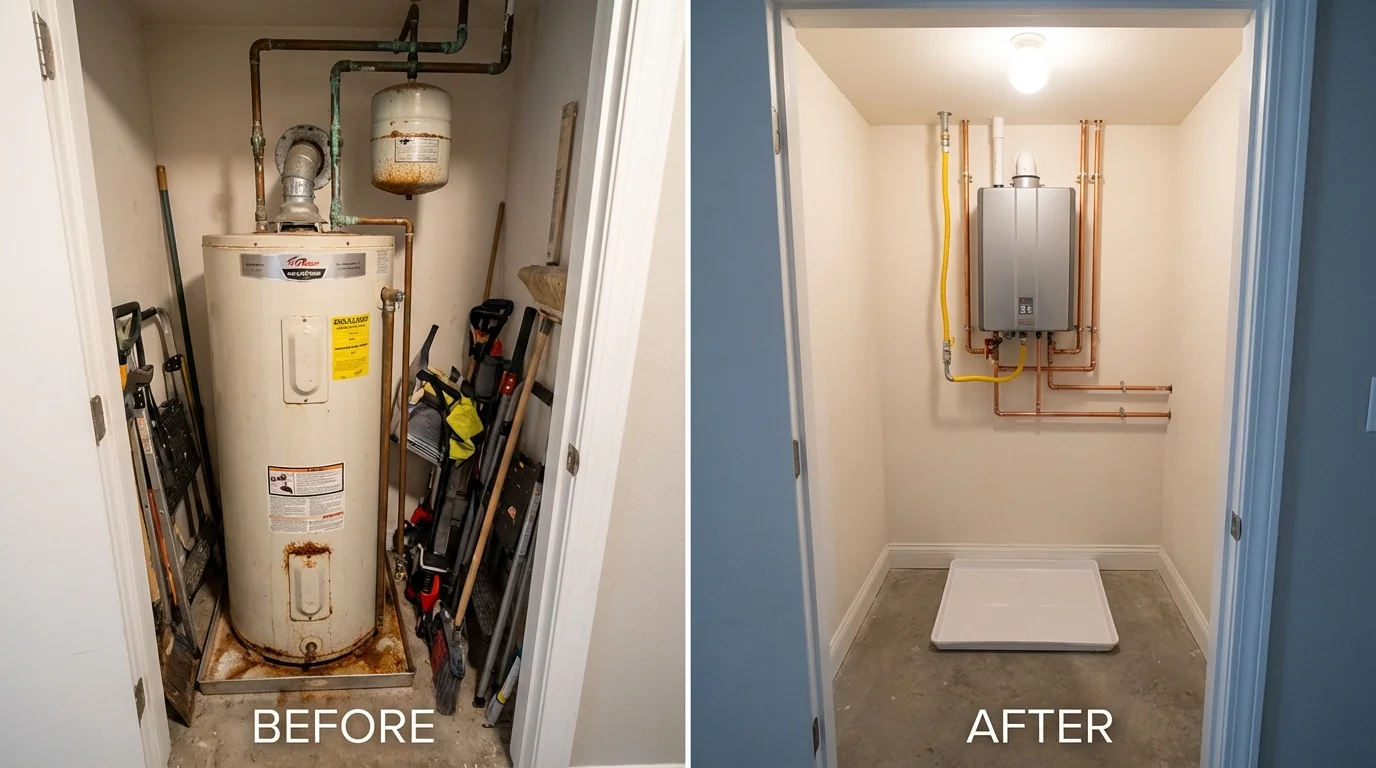 Tank water heater versus wall-mounted tankless unit comparison for McKeesport, PA homeowners