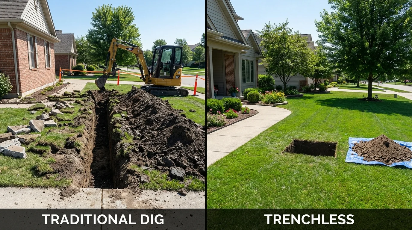 Trenchless sewer repair with minimal yard damage versus traditional excavation in McKeesport, PA